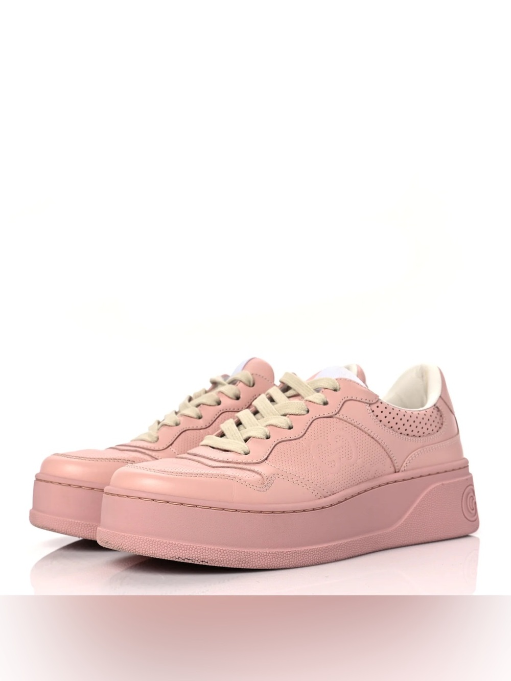Gucci Calfskin GG Tennis Embossed Womens Platform 55mm Sneakers 40